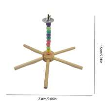 1pc Parrot Stand, Bird Swing, With Colorful Wooden Bead Windmill Rotating Rack, Bird Cage Style Wooden Stand, Bird Cage Accessory, Bird Toy Stand, Perch Stick, Suitable For Small And Medium Birds, Parrots, Lovebirds, Cockatiels, Canaries - A - View 3