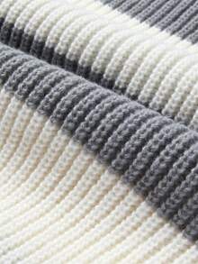 Men's Striped Polo Neck Knit Sweater Fashion Color Block Semi-Open Casual Pullover - Grey - View 7