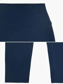 NcmRyu Women's 1pc Solid Color High Waist Tummy Control Butt Lifting Slim Fit Sports Shorts - Navy Blue - View 4