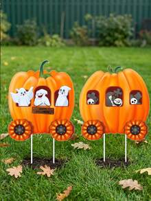 4pcs Thanksgiving Pumpkin Patch Outdoor Decor, Skeleton Train Patch Sign, Yard Stake Autumn Decorations, Yard Stake Lawn Sign Suitable For Outdoor Lawn Garden Thanksgiving, Autumn Harvest Lawn Outdoor Garden Farmhouse Thanksgiving Party Decor, Home Porch Wall Indoor Outdoor Decoration (Pumpkin Color, Yellow) - Multiple Styles - View 7