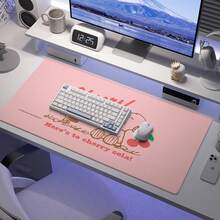 Cherry Cola Cheers Snoopy Extended Gaming Mouse Pad, Pink Solid Base Peanuts Cute Line Drawing Cartoon Large Soft Desk Mat For Daily Office Gaming Use - A - View 3
