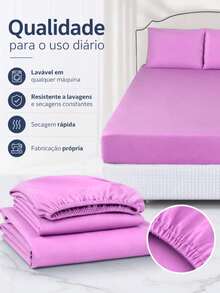 Latu Magazine Jogo Lençol 3 Peças King Queen Casal Solteiro Com Elástico 170 Fios Kit Com Fronha Cama Toque Macio - Lilás - Visão 2