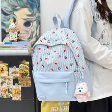 LECEY Striped Cartoon Print Large Capacity Backpack - Blue - View 8