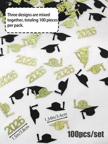 100pcs Black & Gold 2026 Graduation Cap Confetti For 2026 Graduation Party Decoration - Multicolor - View 3