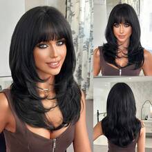 Black Wigs For Women Long Layered Straight Wig With Bangs Natural Looking Synthetic Heat Resistant Fiber For Daily Party Use 22 Inch - Black - View 12