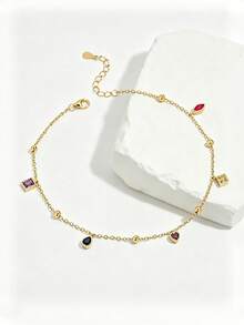 1pc S925 Sterling Silver Fresh Dopamine Cute Geometric Water Drop Square Pendant Anklet For Women, Luxury Fashion French Lazy Style Party Versatile Niche Exquisite Tassel Foot Chain - Geometry - View 3