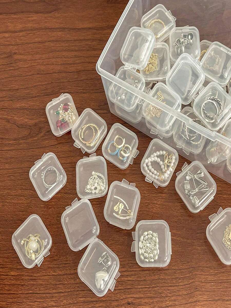 迷你透明塑膠珠寶收納盒,便攜式小格耳環戒指收納盒,防塵透明珠寶盒附鎖,旅行與日常佩戴珠寶分隔盒,適用於耳環、戒指、項鍊、DIY手工小零件收納 - 無色 - 查看 1