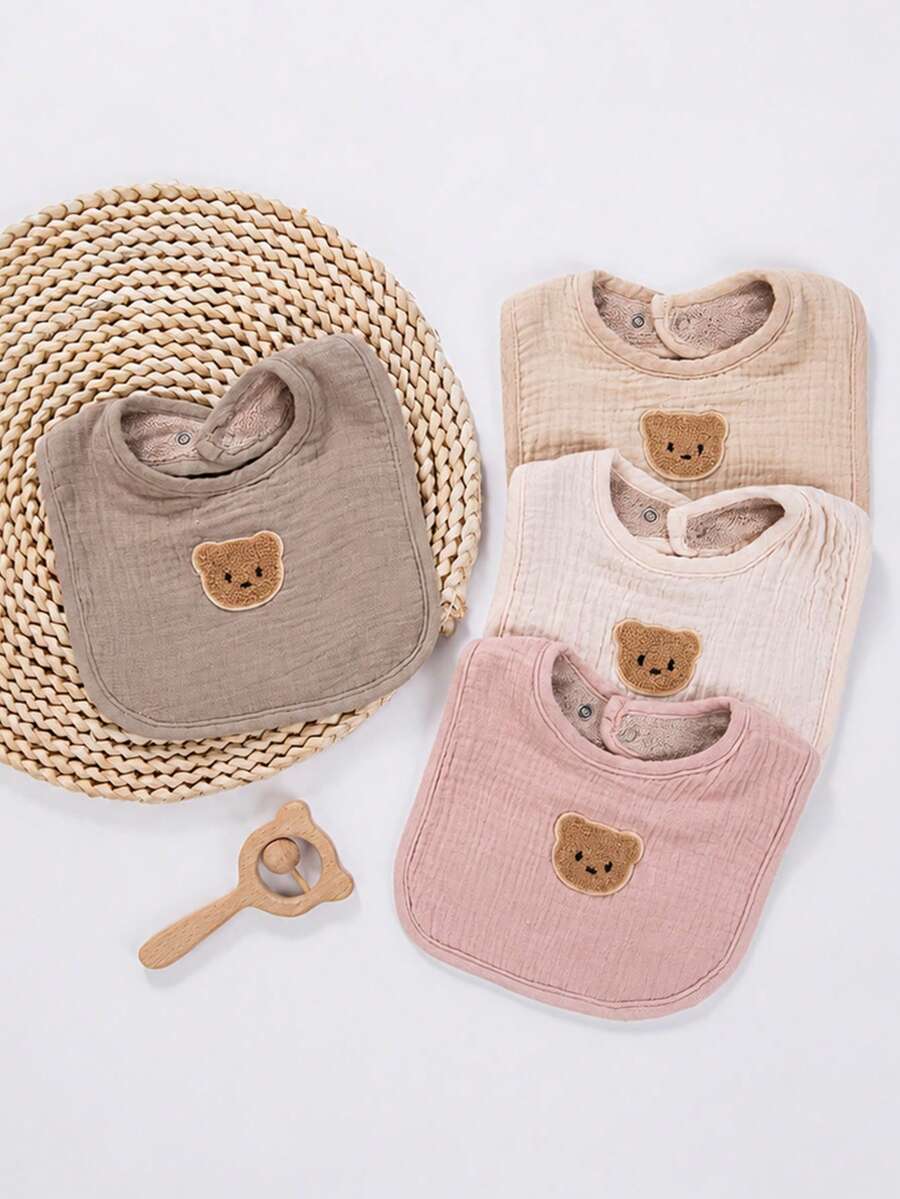 2PCS New Baby Bear Applique Bibs, Double-Sided Terry Cloth Absorbent ...