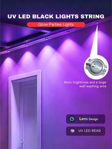 aiinnew UV LED Black Light String 9-30M/29.5-98.4ft IP65 Waterproof Indoor Outdoor Blacklight Eave Light With Switch, USB Powered Black Light For Ultraviolet Wall Washing Light Neon Glow In The Dark Party Body Paint Fluorescent Poster Classroom Halloween - Purple color light - View 2