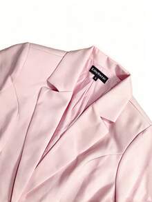 Women Solid Lapel Neck Single Button Blazer & Pants Suit Spring - Baby Pink - View 9