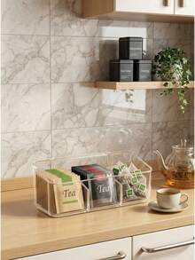 1pc Transparent Acrylic Tea Bag Storage Box, Multi-Grid Partitioned Portable Coffee Pouch Organizer,Flip Lid Moisture-Proof And Dust-Proof Storage Box,For Kitchen, Office Break Room, Living Room Coffee Table Organization - Transparent - View 2