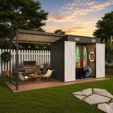 12x4 FT Metal Lean-To Shed With Pergola 6x4 FT Outdoor Storage Shed And Hardtop Gazebo Combo 2-In-1 Garden Tool Shed With Open Side For Patio Backyard DeckMetal Shed Storage Shed Garden Shed Tool Shed - Gray1 - View 10