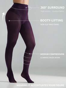 Women Purple High Waist Soft Smooth Hosiery Stretch Resistant Anti-Run Skin Beautifying Sheer Pantyhose For Daily Commute Dating Outfits - Purple - View 2