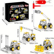 Stem Building Toys, Metal Engineering Vehicles Model Kit, 330 PCS Erector Sets For Boys , 4 Models Construction Vehicles Learning Toy Metal Models - Yellow - View 7