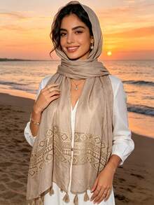 1pc Women's Solid Color Lace Tassel Long Versatile Scarf, High Quality Shawl - White - View 21