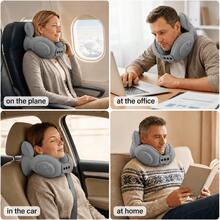 Portable Inflatable Travel Neck Pillow, Push-Button Press-Type Compression Blow Up Air Cushion, Comfortable Head & Neck Support For Airplane, Car, Long Flights, Road Trips, Office Nap, Camping, Compact Lightweight Travel Accessories - A - View 7