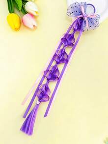 1pc Polka Dot Tulle Bow Ribbon Gradient Braid Wig Hair Tie, Multi-Color Hair Accessory For Travel & Photo Shoot - Multicolor - View 9
