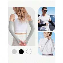 1 Pair Plus Size Thin Breathable Ice Silk UV Protection Arm Sleeves For Driving And Cycling - Black - View 8