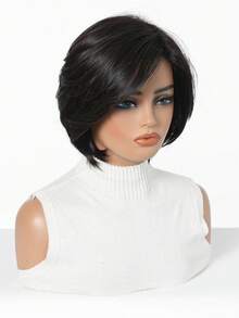 8 Inch Straight Low Curvature Heat Resistant Synthetic Bob Wig Natural Black Layered Side Part Short Wigs For Women Daily Office Wear - Multicolor - View 7