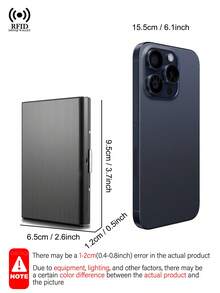 防盜 RFID 遮蔽大容量鋁合金金屬信用卡夾，黑色超薄錢包，名片保護套，附 6 個卡槽與收納袋 - 黑色 - 查看 6