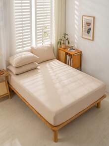 1pc Khaki Super Soft Solid Color Fitted Sheet, Bedding, Lightweight Fitted Sheet, Mattress Cover, Deep Pocket Design Up To 11.8 Inches Fitted Sheet, Soft & Breathable, Suitable For Single, Double, Queen, King Size Beds, All Seasons - Khaki - View 4