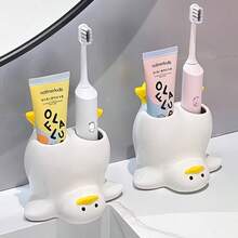 1件創意企鵝造型陶瓷牙刷架，雙槽設計可收納牙刷與牙膏，多功能化妝品收納，浴室、廚房、居家、飯店、洗手間及檯面裝飾擺飾，送禮佳選 - 查看 6