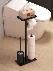 1pc Bathroom Floor Standing Toilet Paper Holder With Storage Shelf, Independent Toilet Paper Rack, Bathroom Tissue Paper Organizer, Bathroom Accessories - Multicolor - View 2