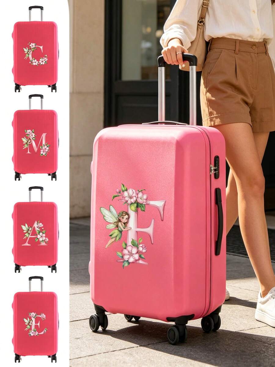 Little Elf Letter Print 18-32 Inch Durable Universal Luggage Cover, Dust-Proof And Scratch-Resistant Luggage Cover With Elastic Edge, Suitable For Flights, Honeymoon, Airport, Cruise, Business Travel, Unisex Travel Essential Accessory, Suitable For Family, Friends, Mother, Teacher, Fits Most Roller Luggage, Carry-On Bags, Trolley Bags,Back To School - Multicolor - View 1