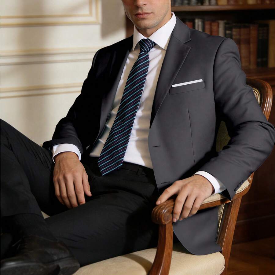Dark Gray Traje De Hombre Elegante Jacket Men's Blazer Two Buttons For Wedding Concert Graduation Season - 深灰色 - 查看 1
