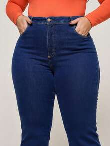 Women's Plus Size Dark Flare Jeans With High Waist, Premium Fabric With Elastane - 藍色 - 查看 5