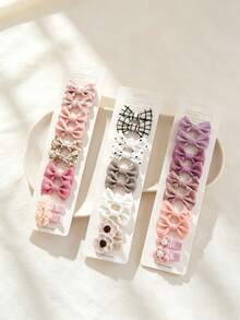 Kids Neutral Vintage Fabric Bow Hair Clips 10Pcs Barrettes Set - Multicolor - View 3