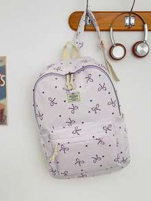 1pc Casual Collegiate Style Bowknot Pattern Student Backpack, Lightweight Large Capacity With Laptop Compartment School Day Bag, Adjustable Shoulder Straps Bookbag, Suitable For Teenagers/Students/Graduates/Young People, Perfect For Daily Use, Outings, Travel, School And Back To School Season - Multicolor - View 14