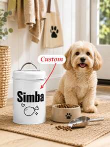 1Pc Sealed Iron Pet Food Storage Container With Lid - Customizable Text And Logo Moisture-Proof Dog Food Bucket Pet Snack Storage Bucket Use Suitable For Dog Food, Snacks And Cat Treats, Easy-To-Clean Durable Storage Box - Multicolor - View 2