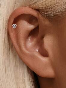 AnlaScheer 1pc Moissanite 925 Sterling Silver Exquisite Square Flat Back Cartilage Helix Piercing Stud Earrings, Women's Engagement Wedding Bridal Jewelry - Silver - View 3