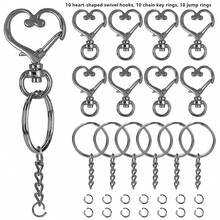 30/60/90pcs Heart-Shaped Keychain Swivel Clasp Hook Set, Split Key Ring Chain And Jump Ring Bulk Keychain Lanyard, DIY Keychain Making Kit, DIY Keychain Wallet Bag Pendant Accessories Craft Supplies - Heart-shaped Clasp Chain Small Loop - View 8
