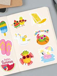 50Pcs Summer Pool Holiday Graphic Stickers, Featuring Tropical Fruits, Pool Toys & Beach Icons Decals, Decor To Custom Stationery, Gift Box & Summer Daily Accessories - Multicolor - View 5