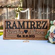 1pc Personalized Wedding Gift | Bridal Shower Gift | Last Name Sign | Wooden Wedding Anniversary Gift | Engagement Gift | Wooden Sign - Multicolor - View 11