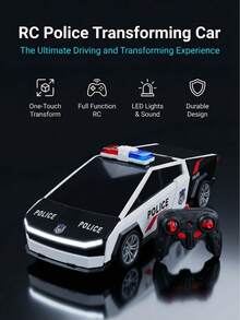 Mainan Mobil Stunt Elektrik Polisi Realistis dengan Kontrol Jarak Jauh, Robot Transformasi Sekali Klik, RC Fungsi Penuh 2.4GHz, Efek Lampu dan Suara Realistis, Drift Rotasi 360°, Tahan Lama, Cocok Sebagai Hadiah untuk Anak Laki-Laki dan Perempuan Usia 6 Tahun ke Atas, Baterai Kontrol Jarak Jauh Tidak Termasuk - MultiWarna - View 12