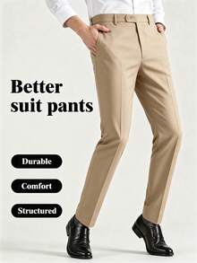 Men's Solid Color Suit Pants, Men's Commute Casual Business Travel Long Pants - Champagne - View 4