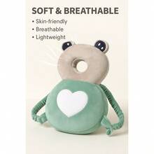 A Soft Baby Carrier Backpack With An Adjustable Plush Backrest In The Shape Of A Cartoon Animal, Made Of Colorful Polyester Fiber. - Green Frog - View 4
