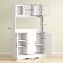 Kitchen Unit, Scandinavian Design, 4 Cupboards, Adjustable Shelves, Glass Doors, Open Worktop, Particleboard, MDF, White - View 5