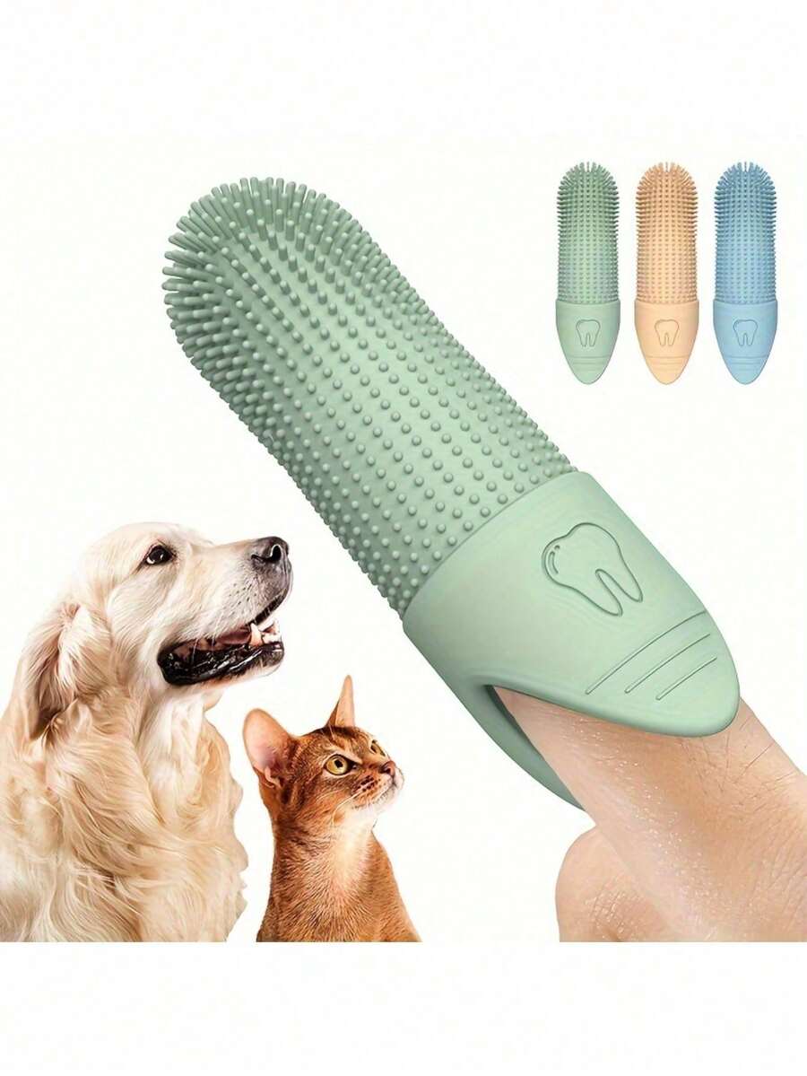1pc Random Color Silicone Soft Finger Toothbrush For Dogs, 360° Gentle Cleaning, Soft Bristles, Suitable For Pet Dental Care, Easy To Use Dog Finger Toothbrush - Multicolor - View 1