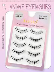 Asiteo 5 Pairs Cartoon Style Pointed False Eyelashes, Full Strip Style Lashes, Dense Transparent Band Invisible False Eyelashes - Black - View 7