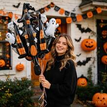 10pcs Halloween Castle Handheld Aluminum Foil Balloons, Holiday Party Atmosphere Decoration Photo Props Halloween - Multicolor - View 4