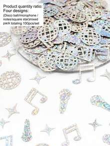 100pcs Glitter Sprinkle Confetti, Disco Ball, Microphone, Music Notes, Asterisk Shaped, For Disco Theme Party, Celebration Party, Karaoke Party, Decorative Supplies - Laser Dot Musical Notes - View 6