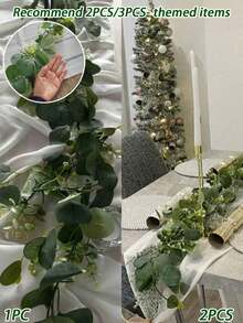 1/2/3/4/5 Set 6ft Artificial Greenery Eucalyptus Vines With Silver Round Eucalyptus Leaves, Suitable For Home Decor, Wedding, Party, Table Runner, Fireplace Decoration; Wedding Supplies, Christmas Decoration, Halloween Decoration, Living Room Wall Decor, Autumn Decoration - Green - View 11