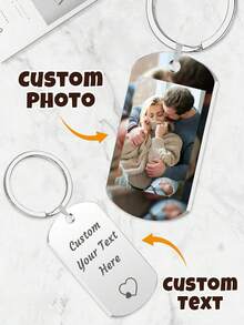 1/2 Customized Photo & Text Stainless Steel Keychain, Neutral Pendant, Couple Keychain, Personalized Valentine's Day Gift, Size: 5x3 Cm, 4 Styles - Style a - View 5