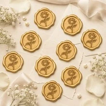 20入/包 3D玫瑰蠟封貼紙，婚禮邀請函信封封口貼，自黏珍珠粉花朵貼紙，適用於邀請函、禮品包裝－棕色 - 玫瑰-棕色 - 查看 9