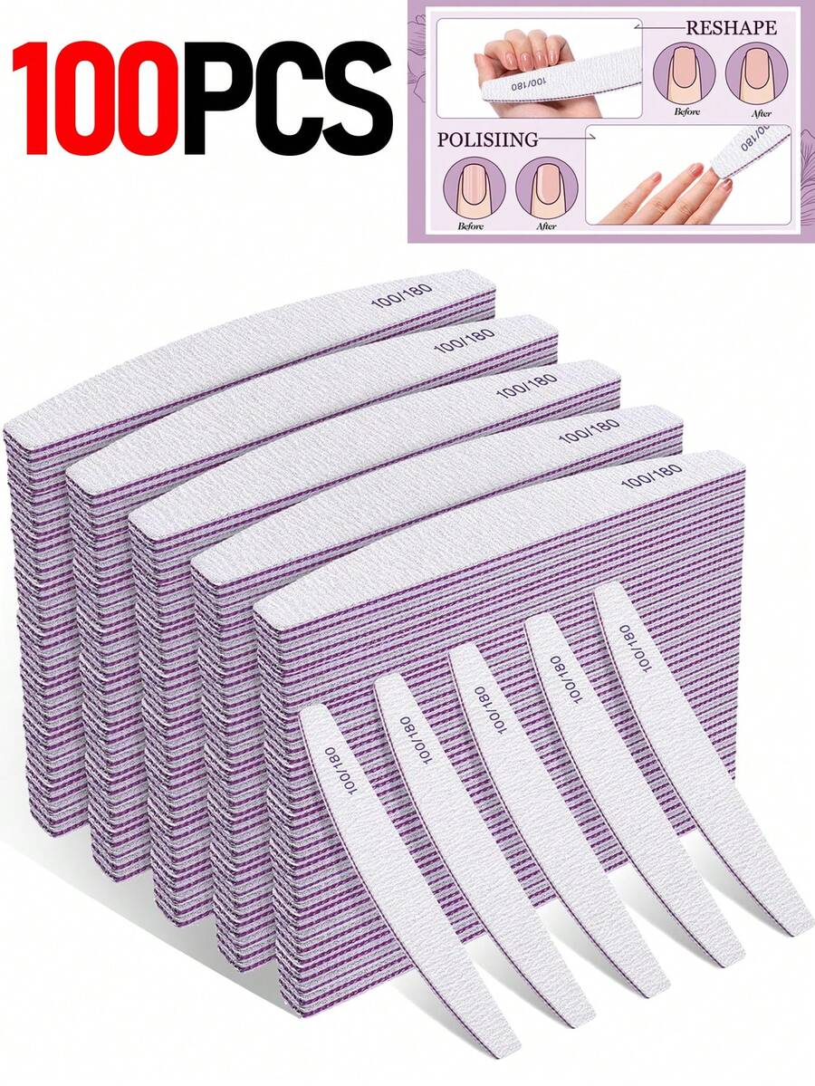 100/50/20/10/5/2/1件 雙面指甲銼條 專業美甲修護工具，適用於DIY指甲修形、拋光、磨光，適合女性手指甲與腳趾甲，居家與美甲沙龍使用，美甲用品