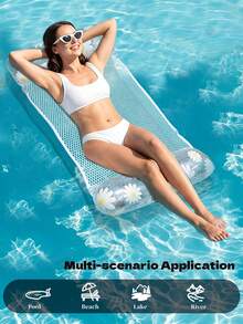 Daisy Glitter Transparent Inflatable Water Hammock Float, Breathable Mesh Pool Raft With Dual Inflatable Head And Foot Pillows, Foldable Portable Swimming Bed For Beach, Pool And Summer Vacation - Multicolor - View 3